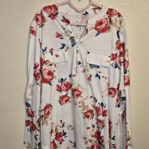 Floral Long Sleeve Top with Zipper